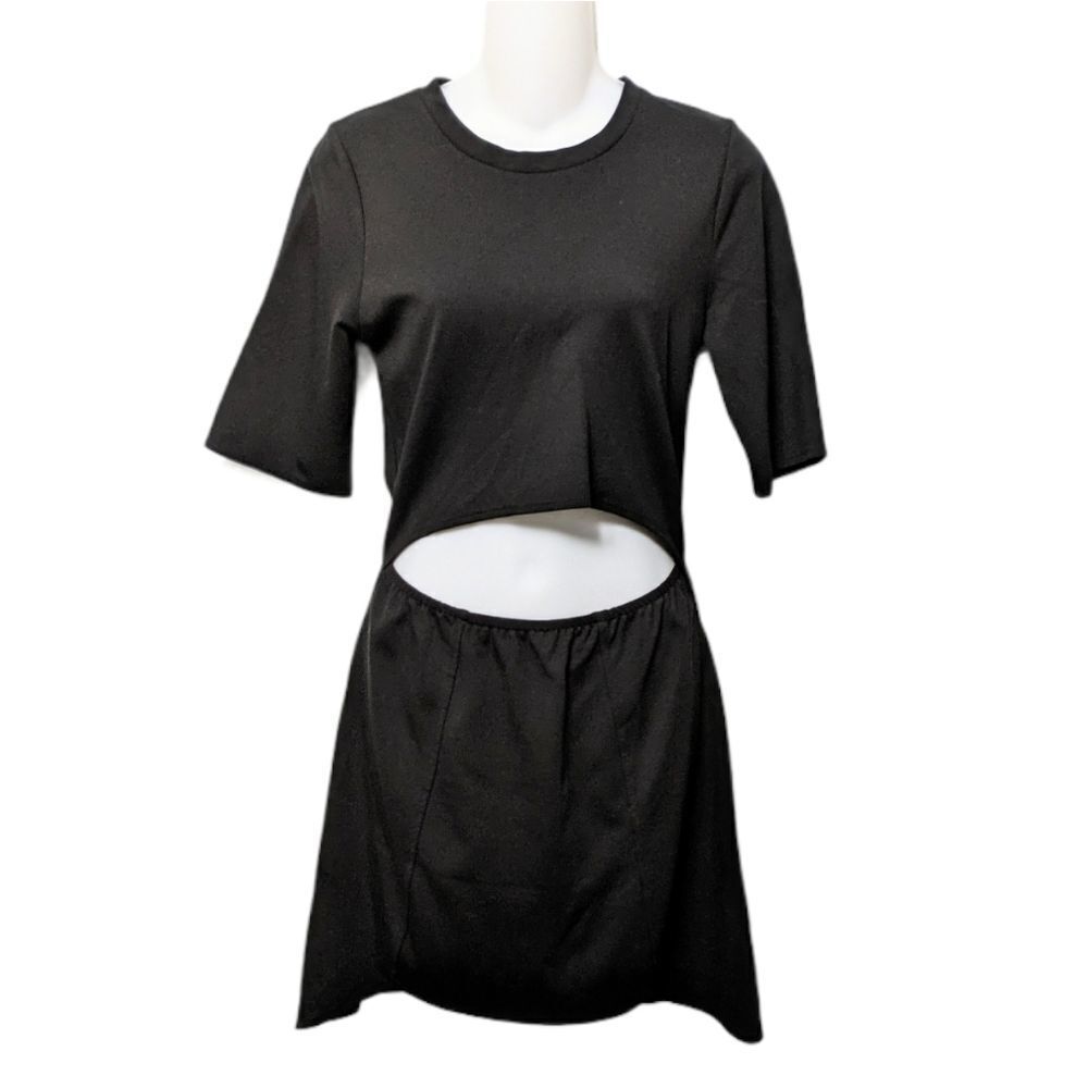 Asos D.RA Black Cut Out Front Dress 3/4 Sleeves XS